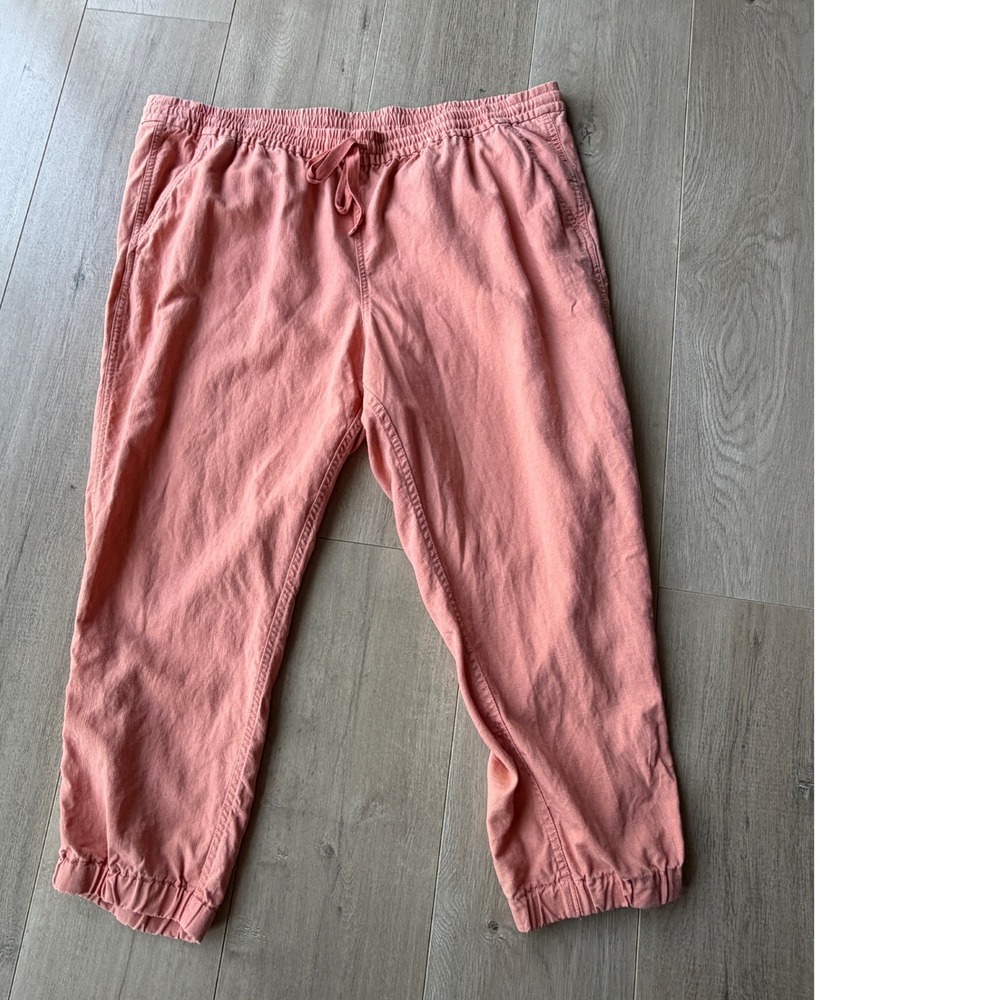 Point Sur Pink Linen Blend Jogger Pants Womens Size 18 Elastic Waist Drawstring